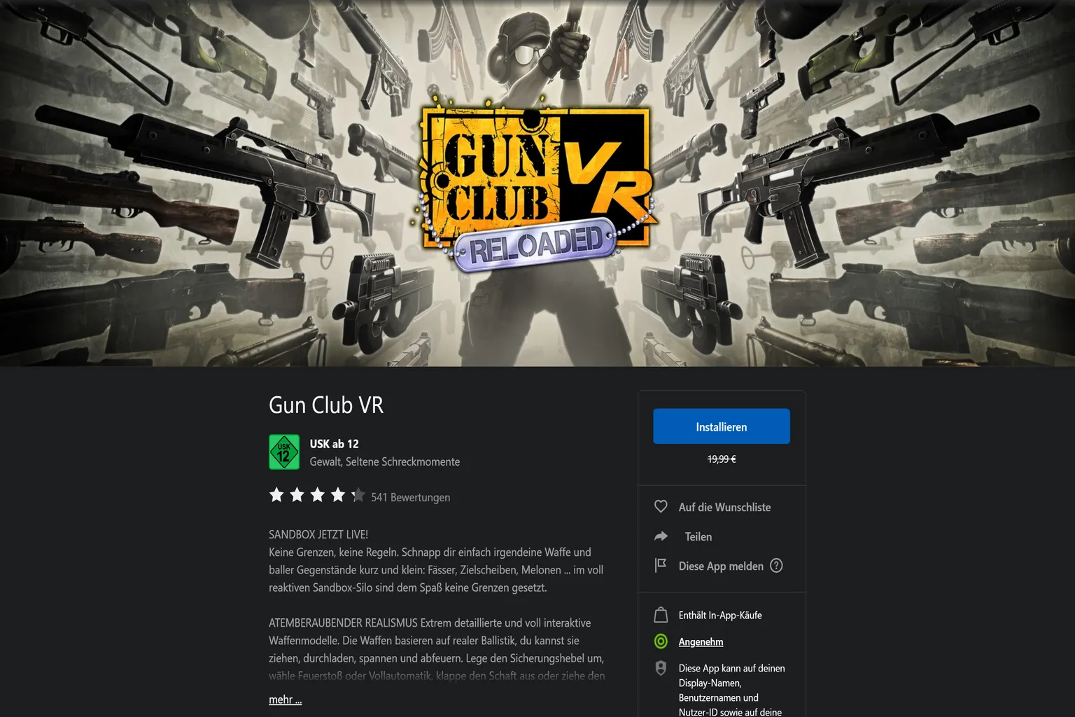Gun Club VR wird im Meta PC Store mit „Download“ angezeigt, aber das ist ein Cross-Buy-Ausnahmefall, der später zu einer fehlgeschlagenen Freischaltung führt.