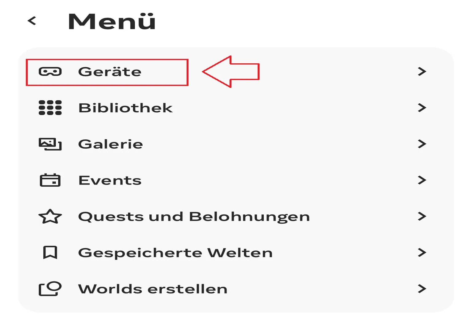 Meta Quest App öffnen, zur Seite Device Management gehen und dein Headset auswählen