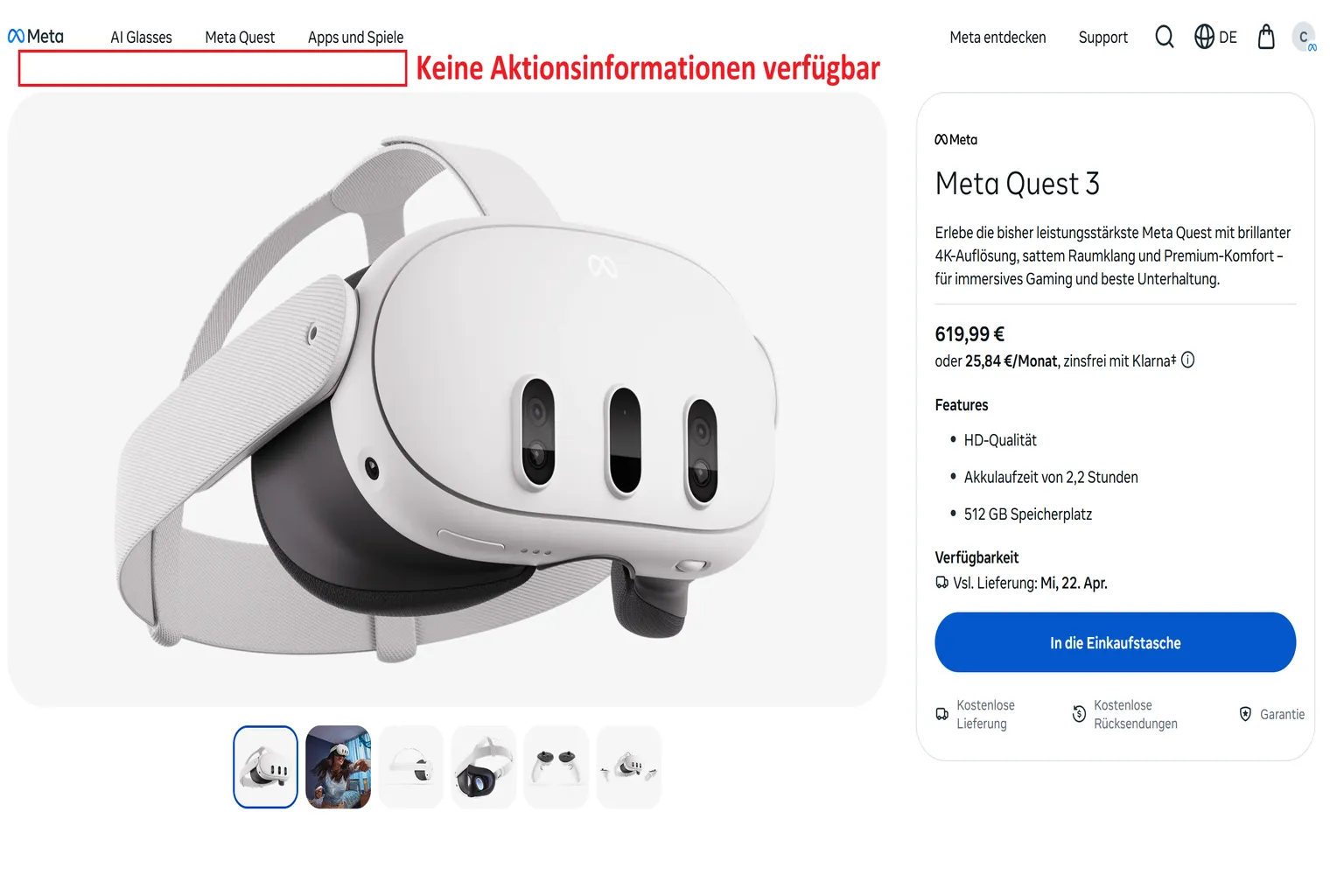 Offizielle Meta-Produktseite ohne Referral-Link aufgerufen. Es wird keine Creator-Prämienaktion und kein 30-€-Rabattbanner angezeigt.