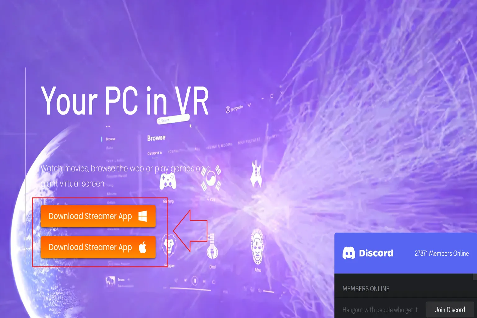 Auf der offiziellen Download-Seite von Virtual Desktop siehst du Download-Buttons für die Streamer-App für Windows und macOS. Wähle einfach die Version, die zu deinem PC passt, und lade sie herunter.