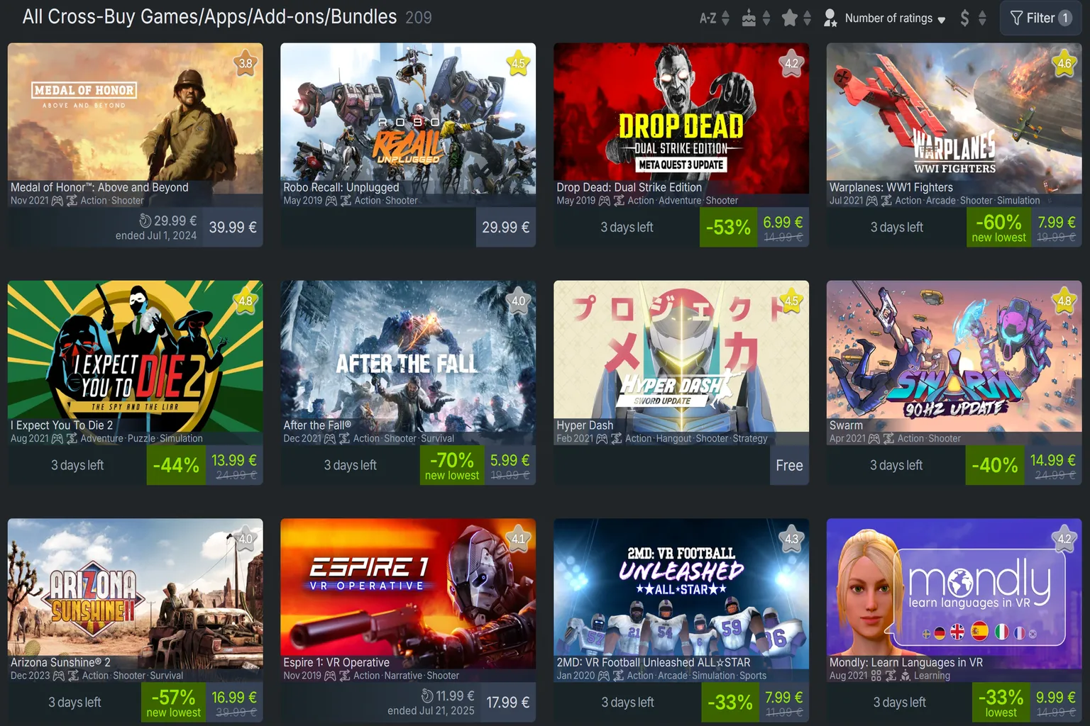 Mondly in der Quest-Store-DB-Cross-Buy-Liste. Auf den ersten Blick wirkt es Cross-Buy-kompatibel, aber das tatsächliche Verhalten kann abweichen.