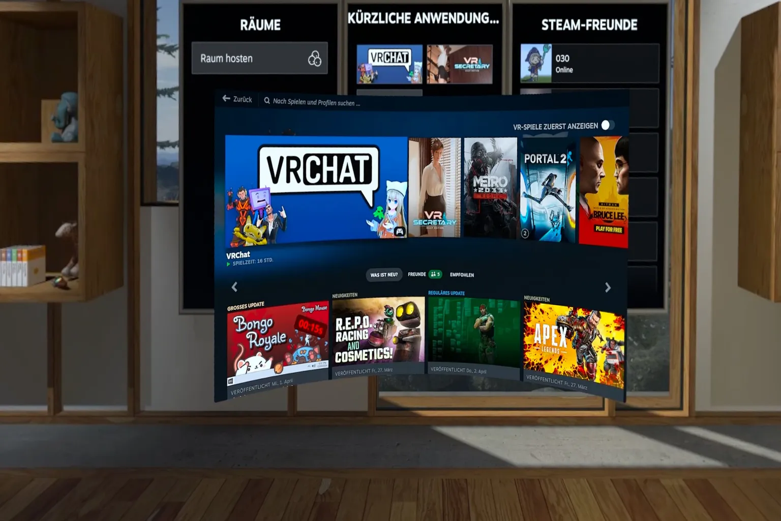 Wenn du die Spielebibliothek in den Theater-Modus wechselst, werden Banner für Empfehlungen, News und Events angezeigt.