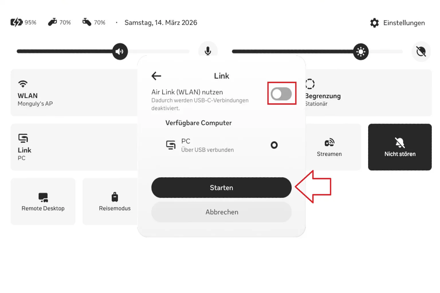 Quest erkennt das PC-Rift-Gerät und zeigt die Schaltfläche Aktivieren, um die Link-Verbindung abzuschließen