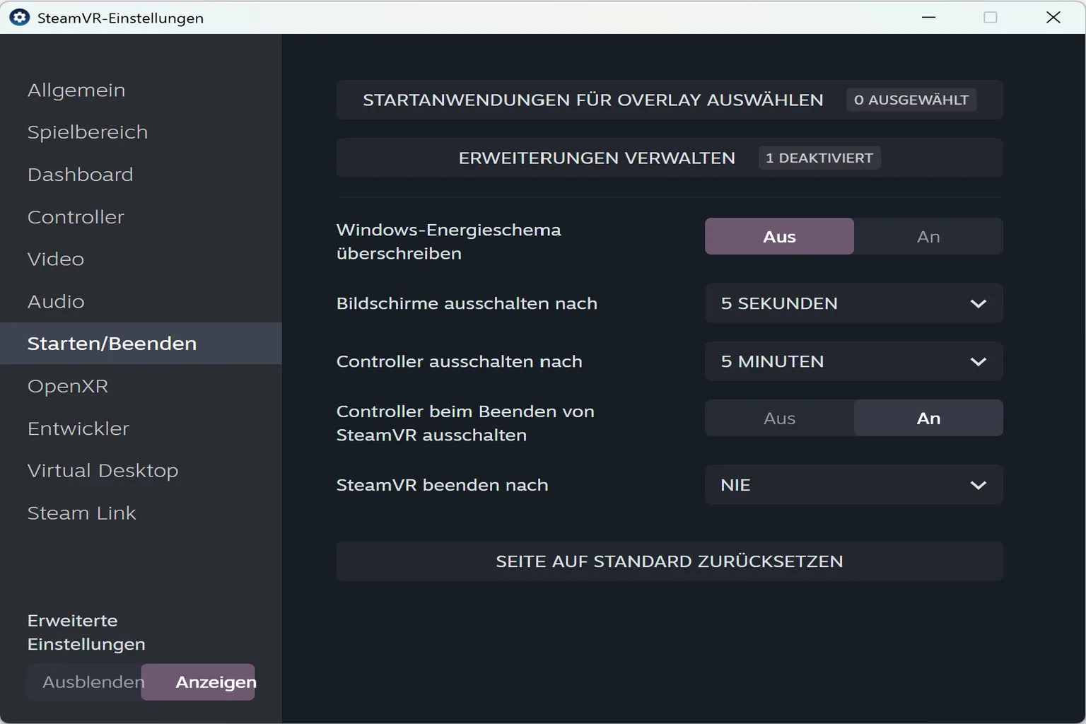 In den Start- und Shutdown-Einstellungen verwaltest du Add-ons, Zeitlimits und das automatische Abschalten der Controller.
