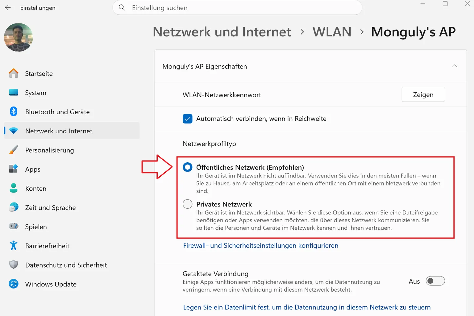 Wenn dein Windows-Netzwerk standardmäßig auf öffentlich gesetzt ist, kann lokales Streaming blockiert werden. Ein Wechsel auf ein privates Netzwerk sorgt in der Regel für eine stabilere Verbindung mit Virtual Desktop.