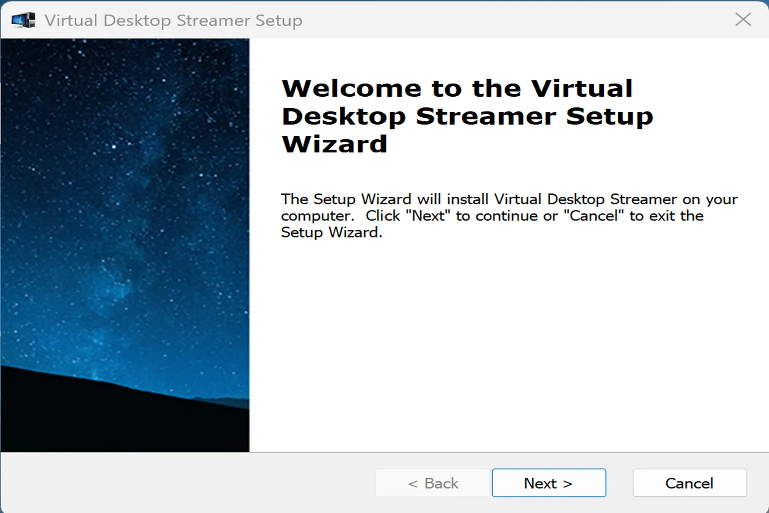 Wenn du den Virtual Desktop Streamer Installer startest, zeigt der erste Bildschirm die Meldung „Calculating required disk space“ an.