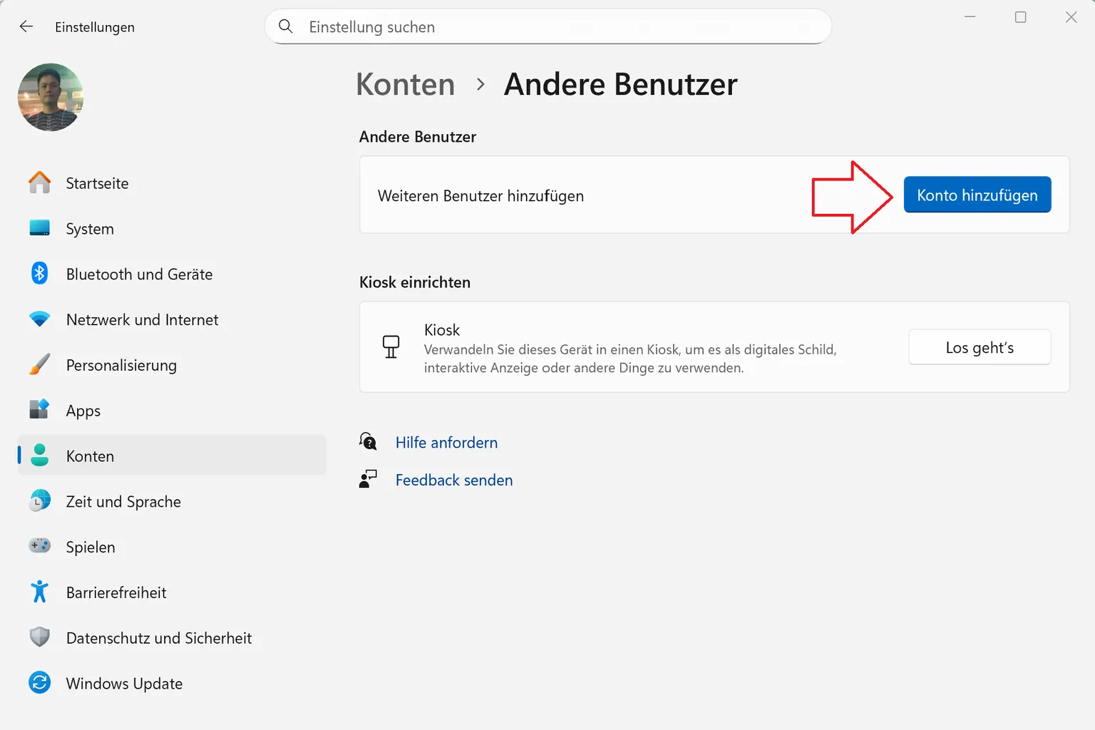 Klicken auf „Konto hinzufügen“, um ein reines Wiedergabe-Konto zu erstellen.