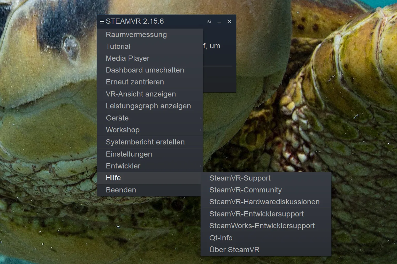 Das Hilfe-Menü von SteamVR bündelt Links zu Kundensupport, Community-Seiten, Hardware-Diskussionen und Entwicklerressourcen.