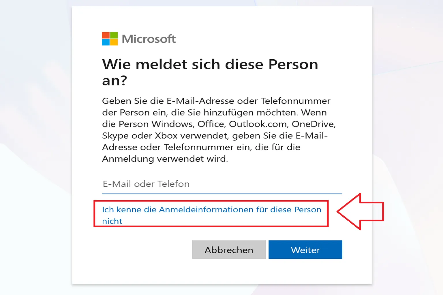Erstellen eines lokalen Benutzerkontos, das kein Microsoft-Konto erfordert.