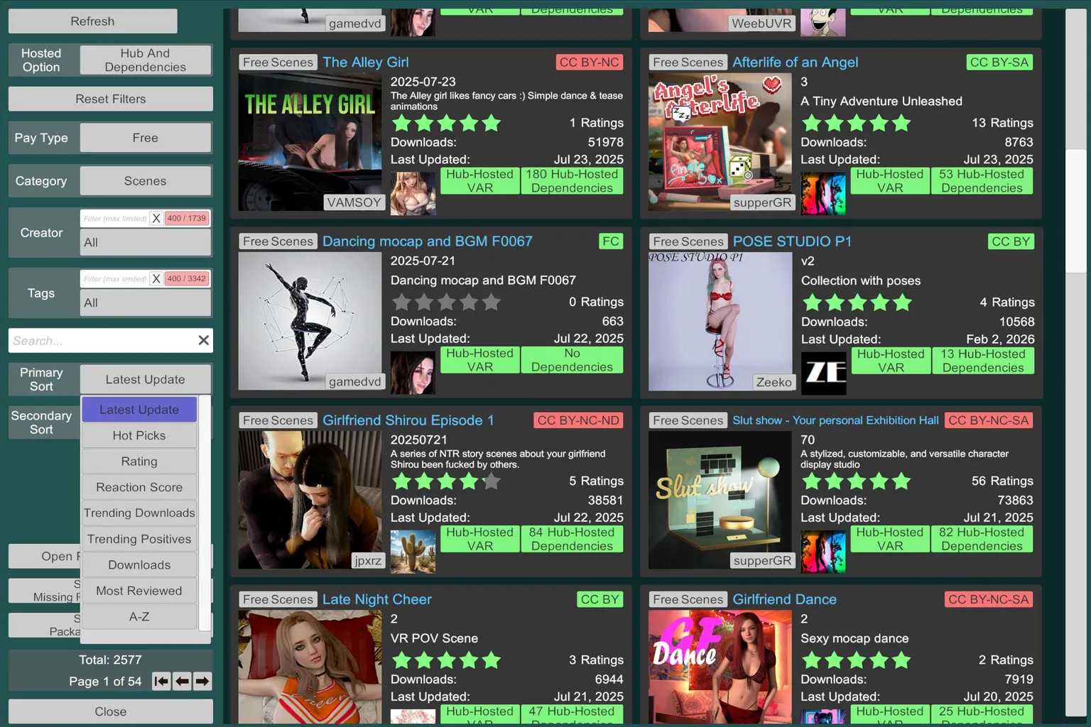 Mit Primary Sort kannst du die Liste nach Kriterien wie neuesten Updates oder beliebtesten Downloads sortieren.