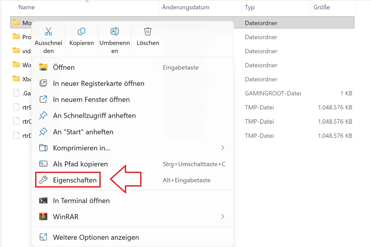 Rechtsklick auf einen Ordner und Öffnen der Option für Freigabeeinstellungen.