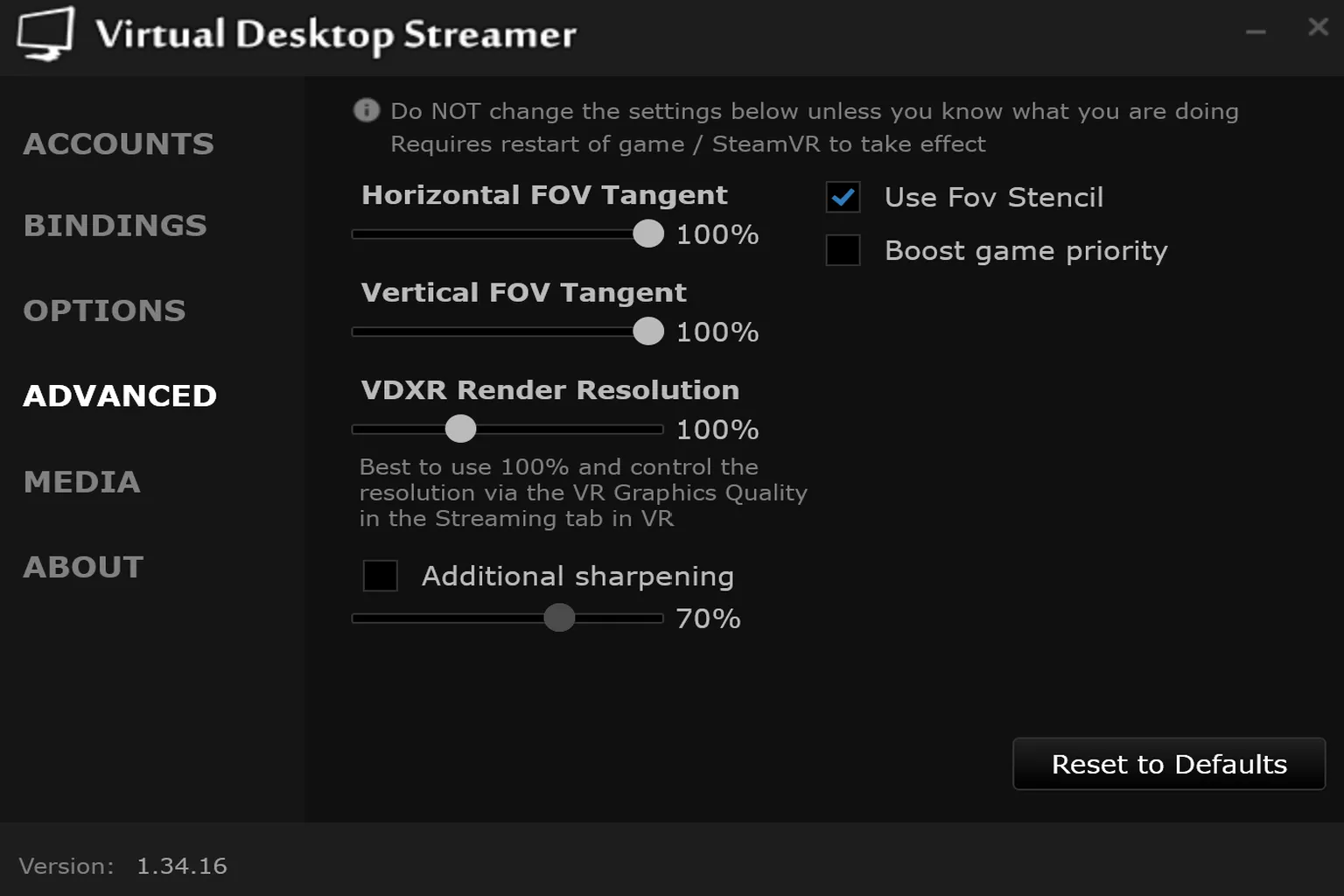 Auf der detaillierten FOV-Einstellungsseite in Virtual Desktop kannst du Horizontal FOV und Vertical FOV fein anpassen.