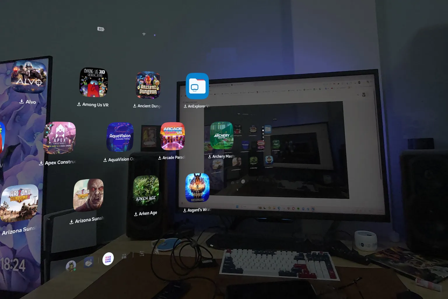 Meta Quest Casting auf einen Computerbildschirm mit sichtbarer VR-App-Bibliothek