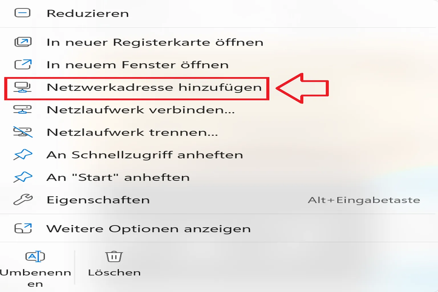 Windows-Assistent zum Hinzufügen einer Netzwerkadresse mit Weiter-Schaltfläche