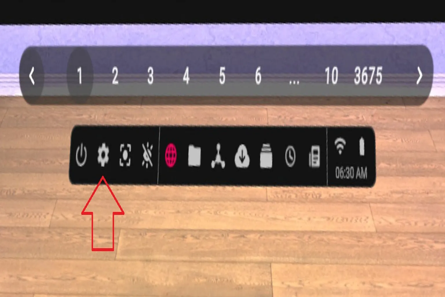 VRPorn Videoplayer mit markiertem Einstellungen-Symbol zum Öffnen des Menüs.
