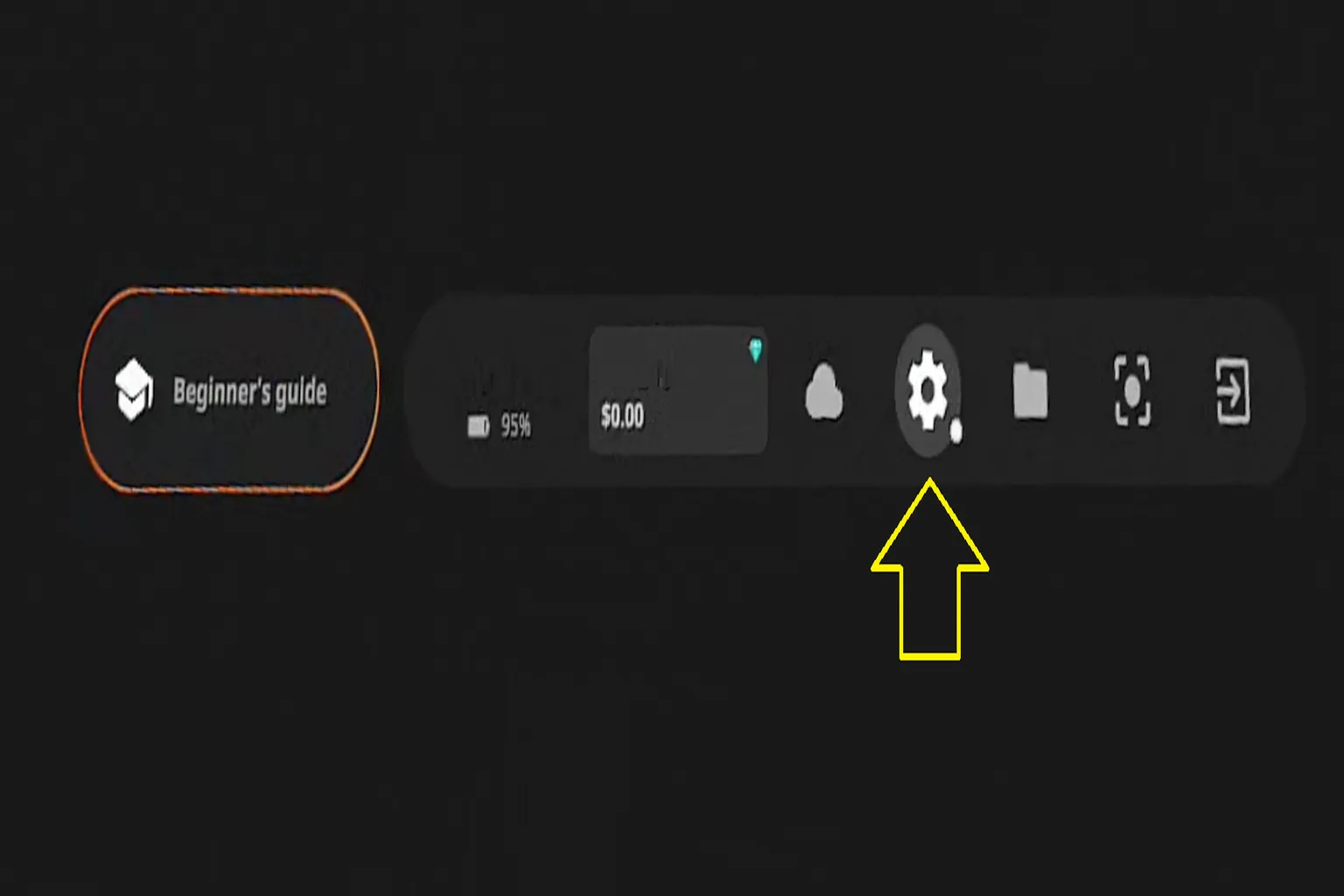 DeoVR Menüleiste mit markiertem Einstellungen-Symbol zum Öffnen der Player-Einstellungen.