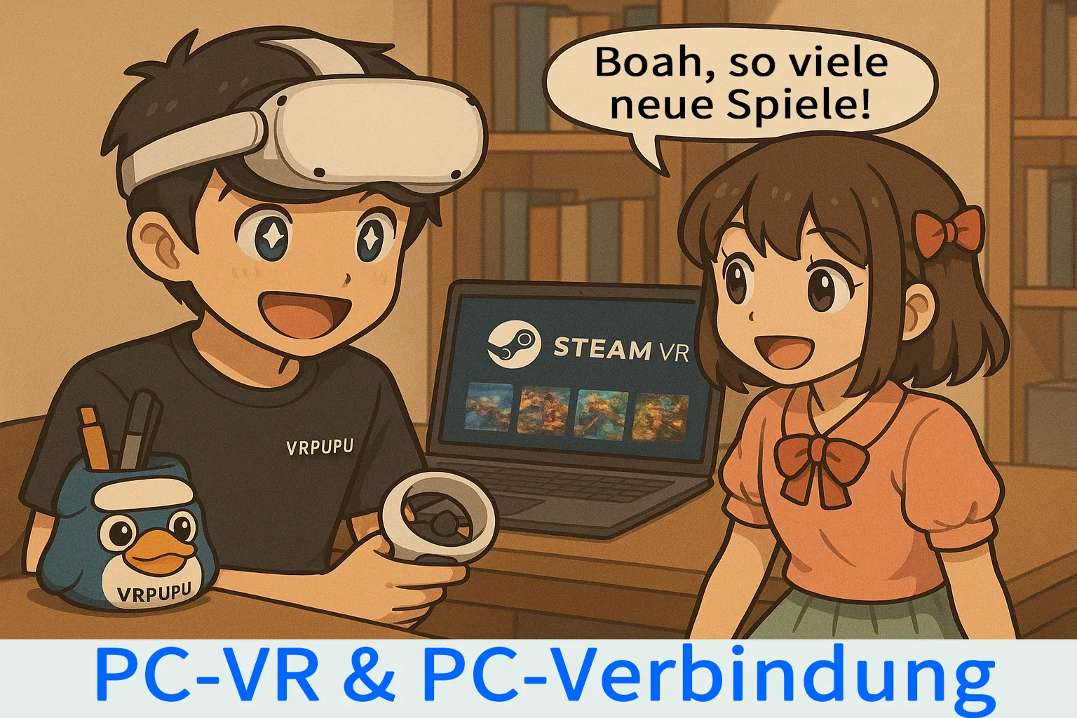 Mann und Frau entdecken auf SteamVR eine große Auswahl neuer PC-VR-Spiele