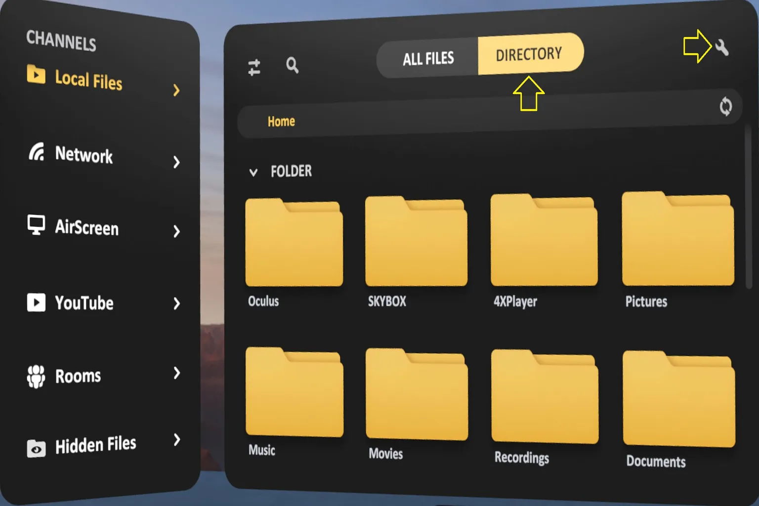 SSKYBOX local file browser showing only the public Oculus/Screenshots directory.
