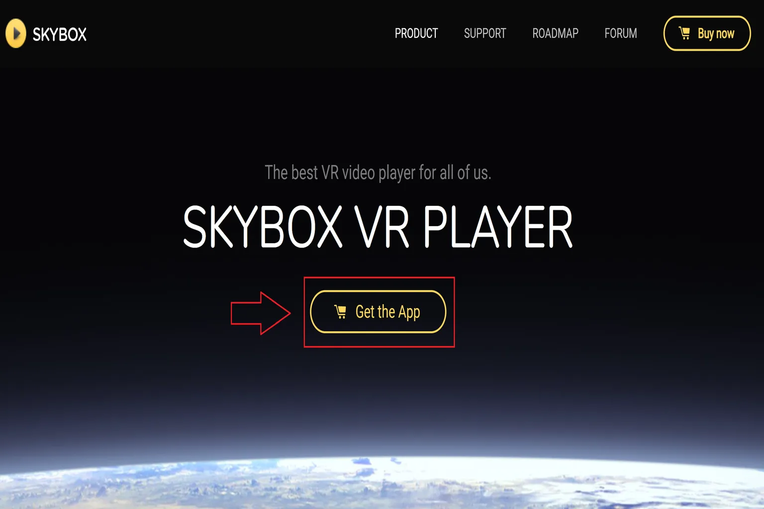 SKYBOX official website homepage featuring app downloads and feature highlights, with a black background and gold button design