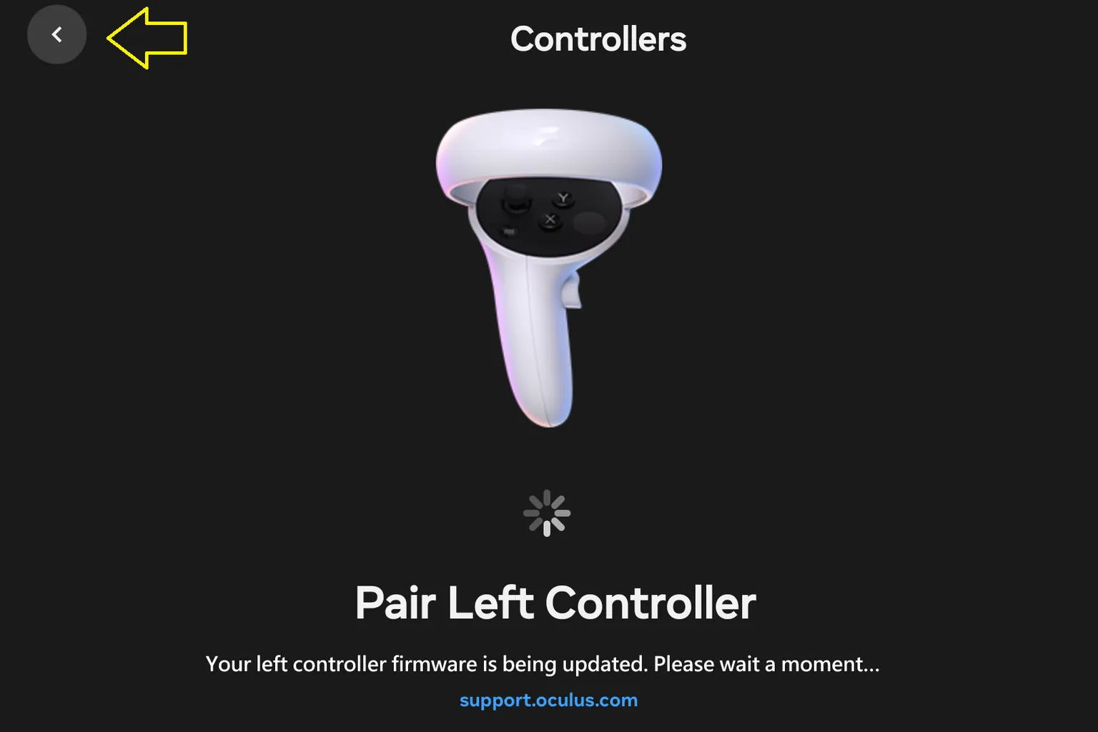 During left controller pairing, a prompt appears asking to update the controller firmware.