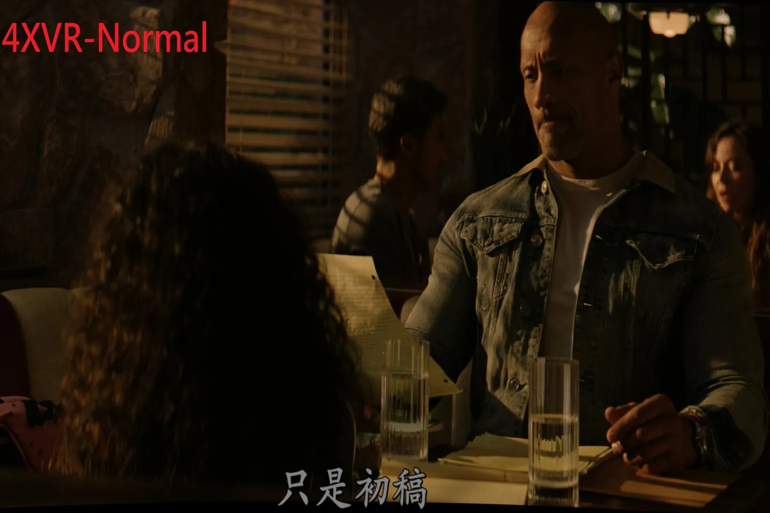 Playing Fast & Furious Presents: Hobbs & Shaw (2019) in 4XVR normal mode, where the image appears darker overall with heavy shadows and limited detail visibility.