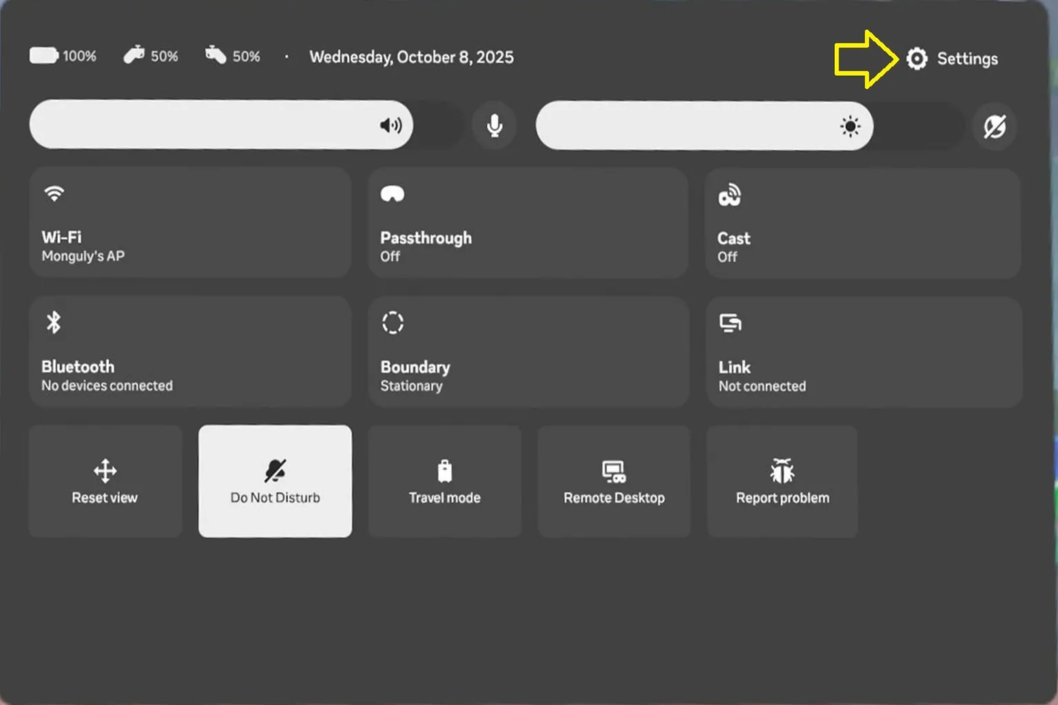 Put on the headset and select the gear icon in the top-right corner to open the system settings menu