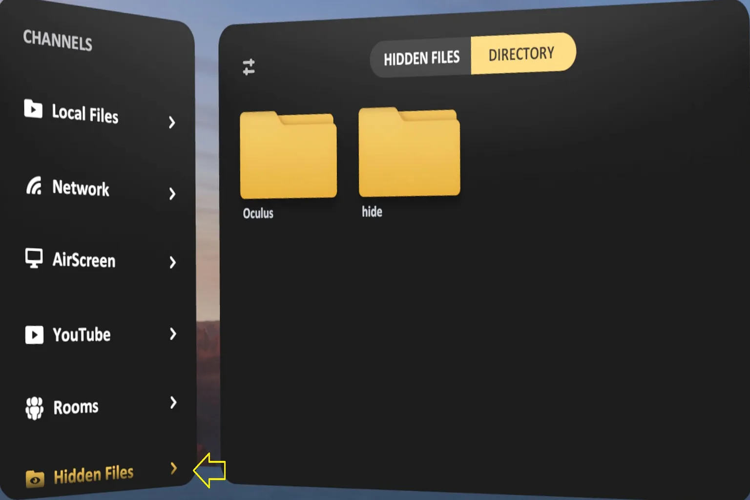 SKYBOX player top-right tools icon menu, preparing to access folder management settings.