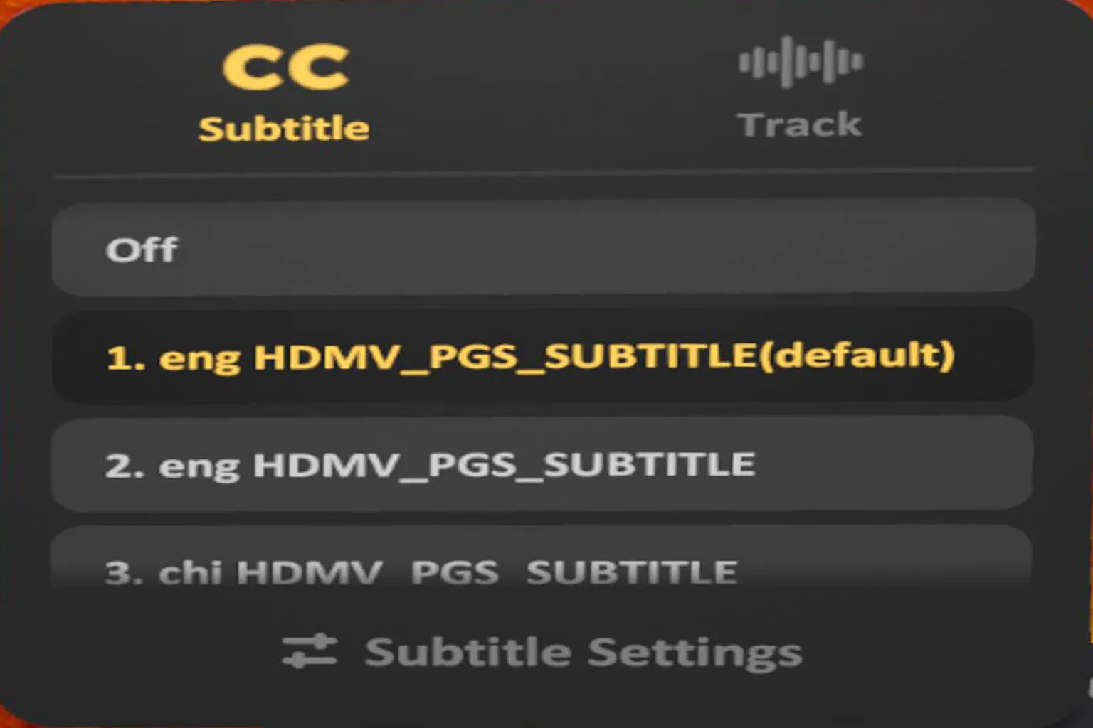 SKYBOX subtitle menu supporting multilingual subtitle selection and subtitle settings