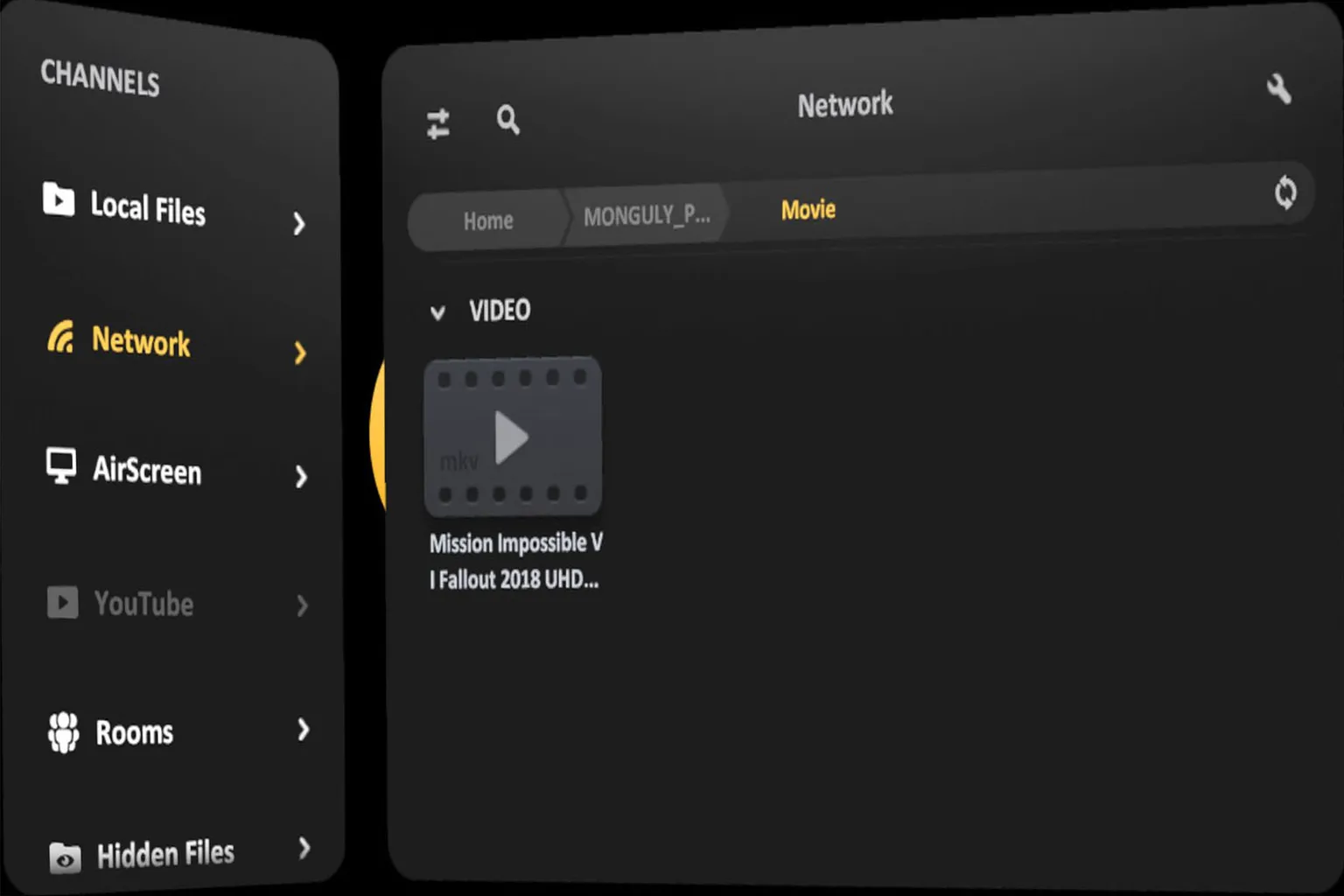 Successful SMB connection in SKYBOX showing shared folders like “VIDEO”