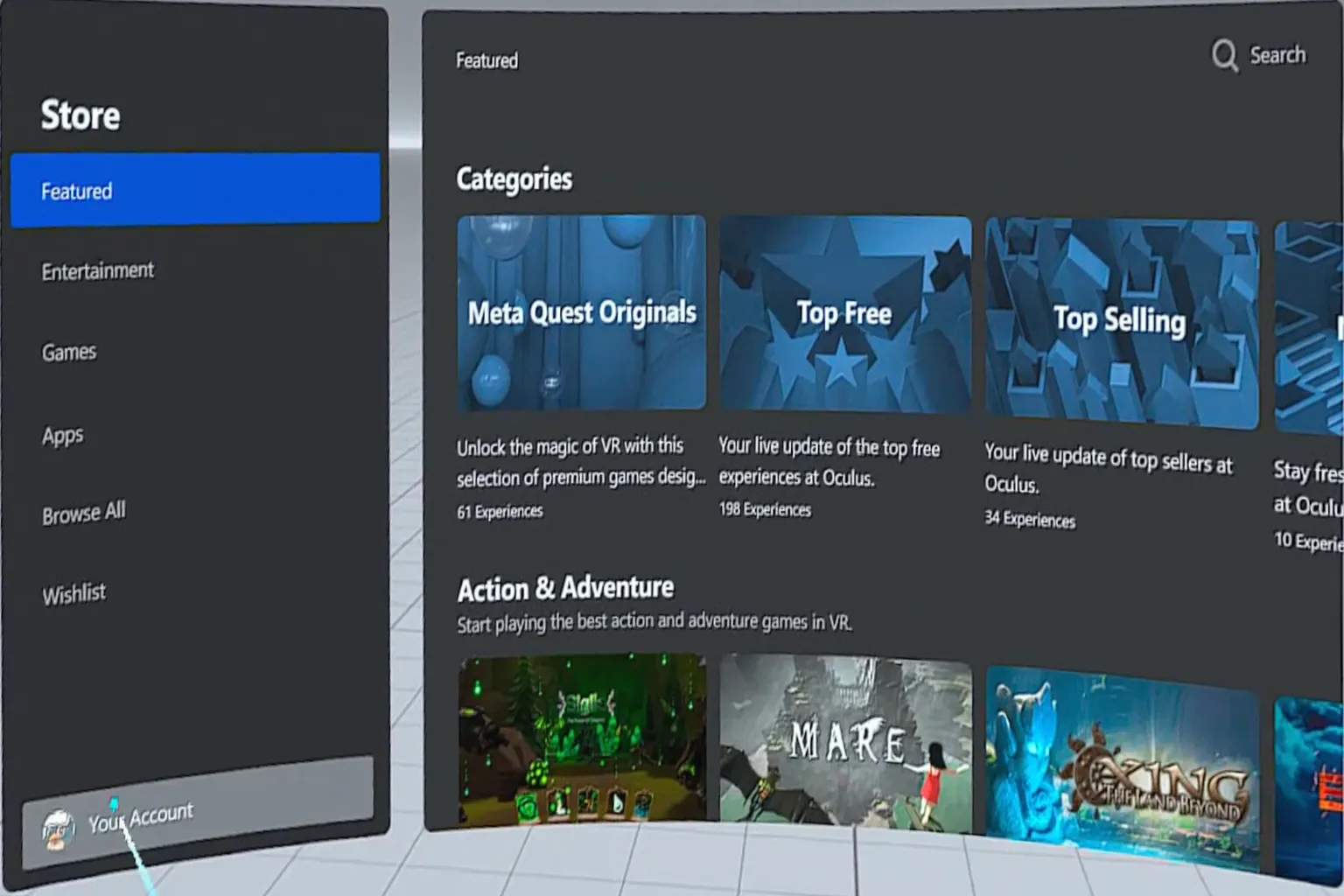 Opening the Store page in Air Link mode, showing category menus such as Best Sellers and Originals.