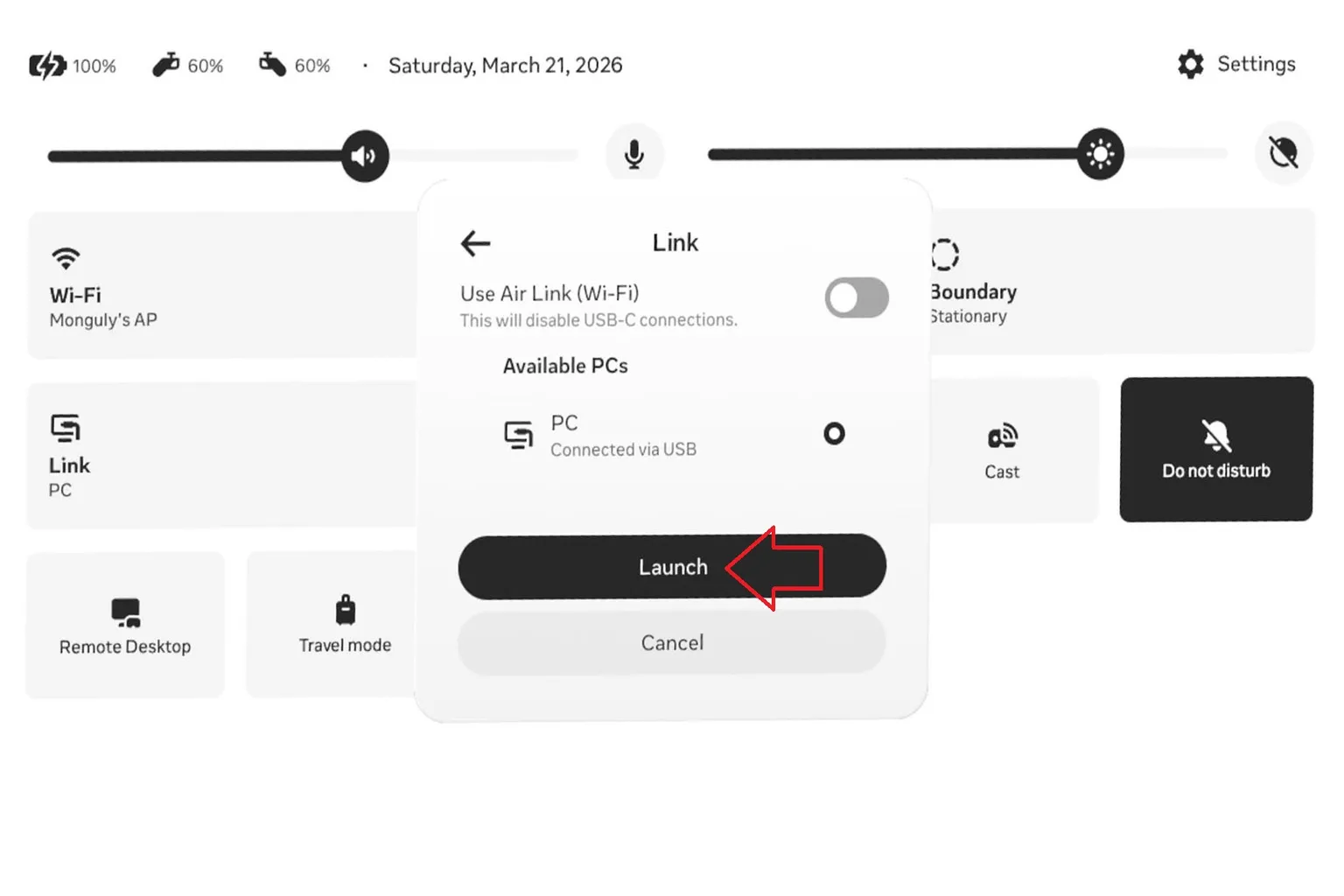 Quest detecting the PC Rift device and showing the Enable button to complete Link connection
