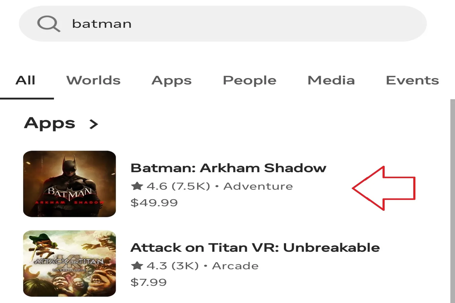 Open the Meta Horizon mobile app, type “batman” into the search bar, and check whether the bonus game can be redeemed for free.