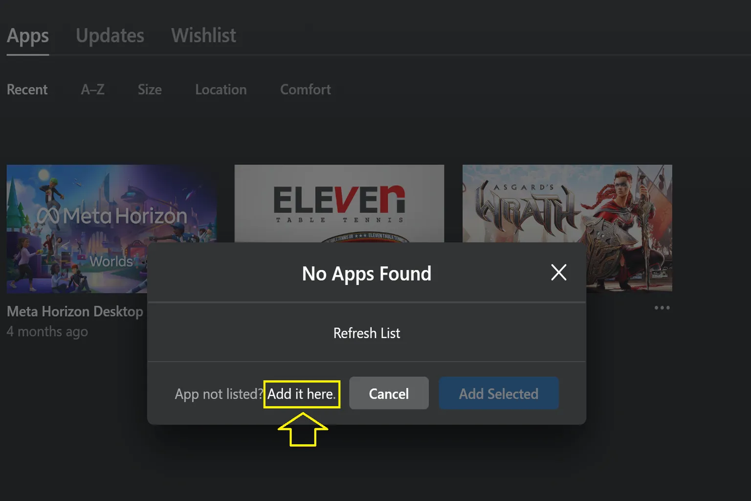 The Add a Game window appears, allowing the user to select an executable file or browse for it manually.