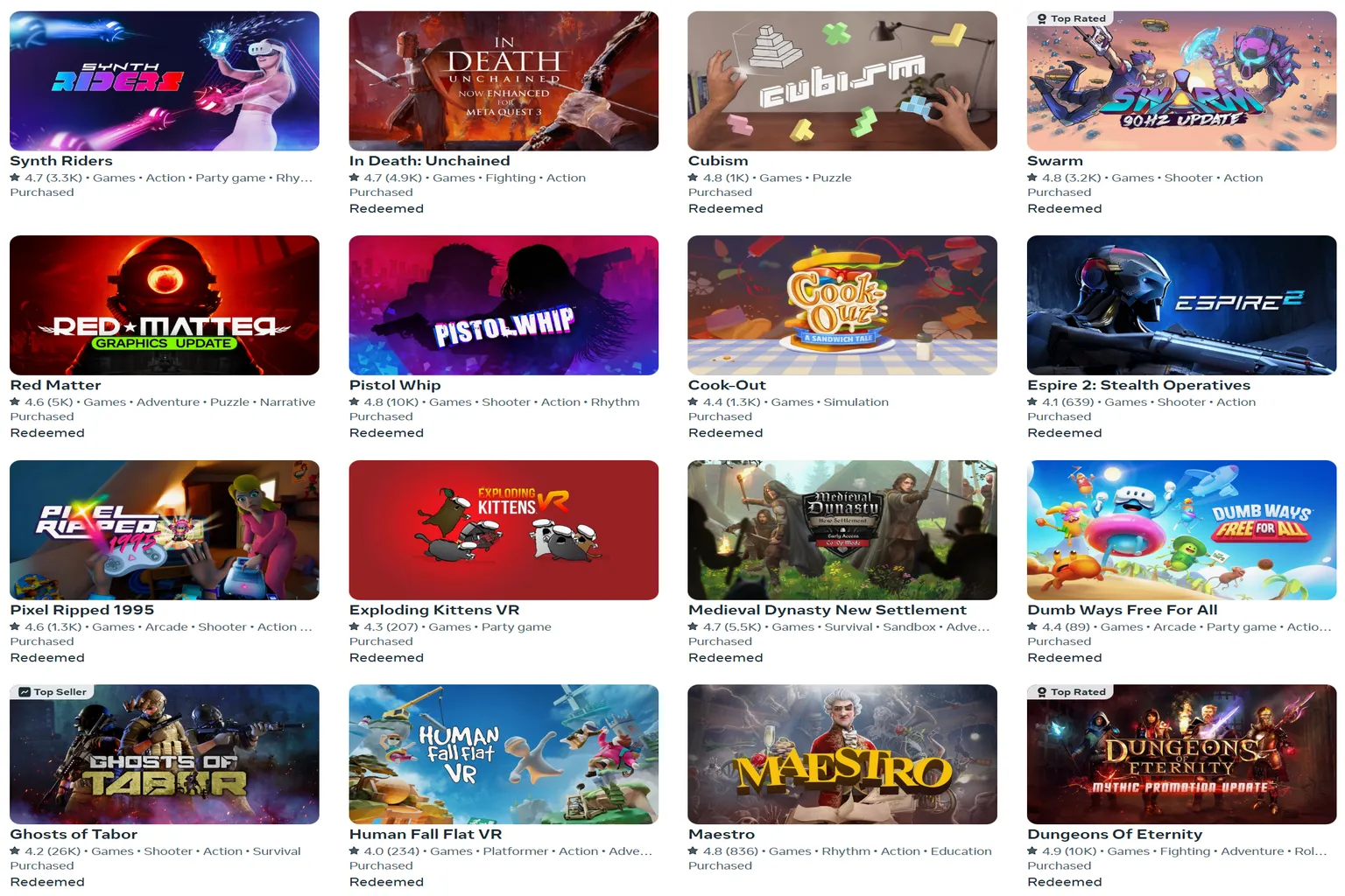 The Horizon+ featured games page highlighting highly rated titles such as Premium Bowling, Onward, and Walkabout Mini Golf.
