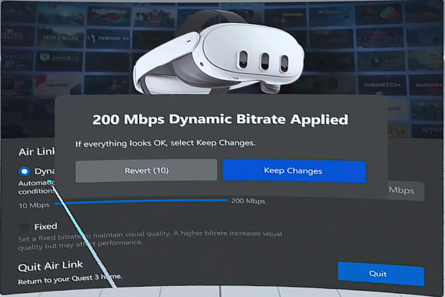 User manually setting a fixed bitrate to 200 Mbps to improve image quality stability.
