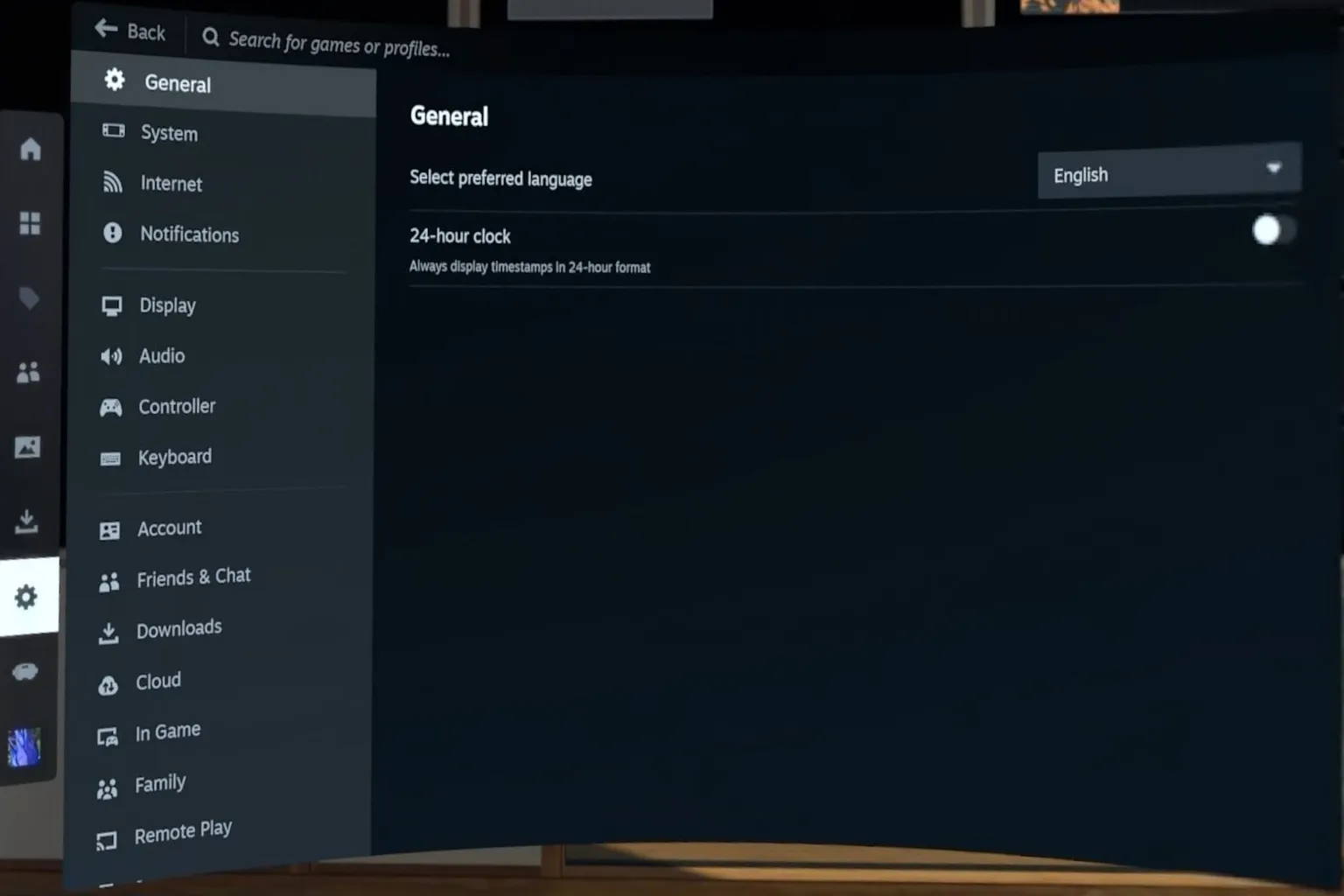 In the SteamVR settings under the General tab, you can adjust refresh rate and toggle various SteamVR features on or off.