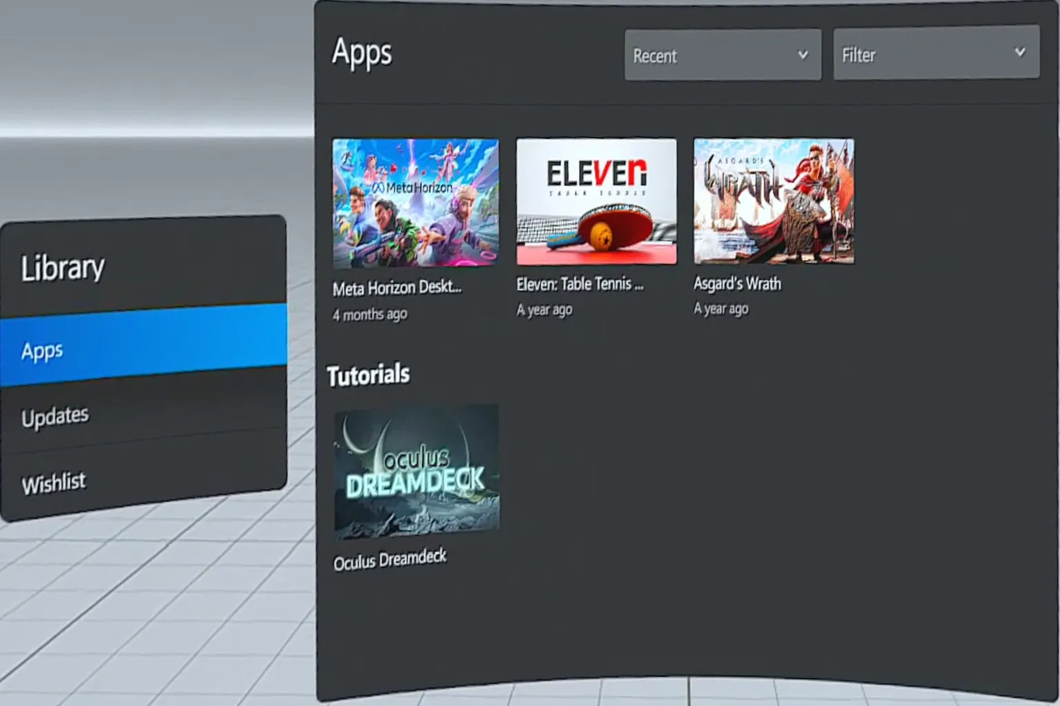 Opening the app library to launch installed games and applications.