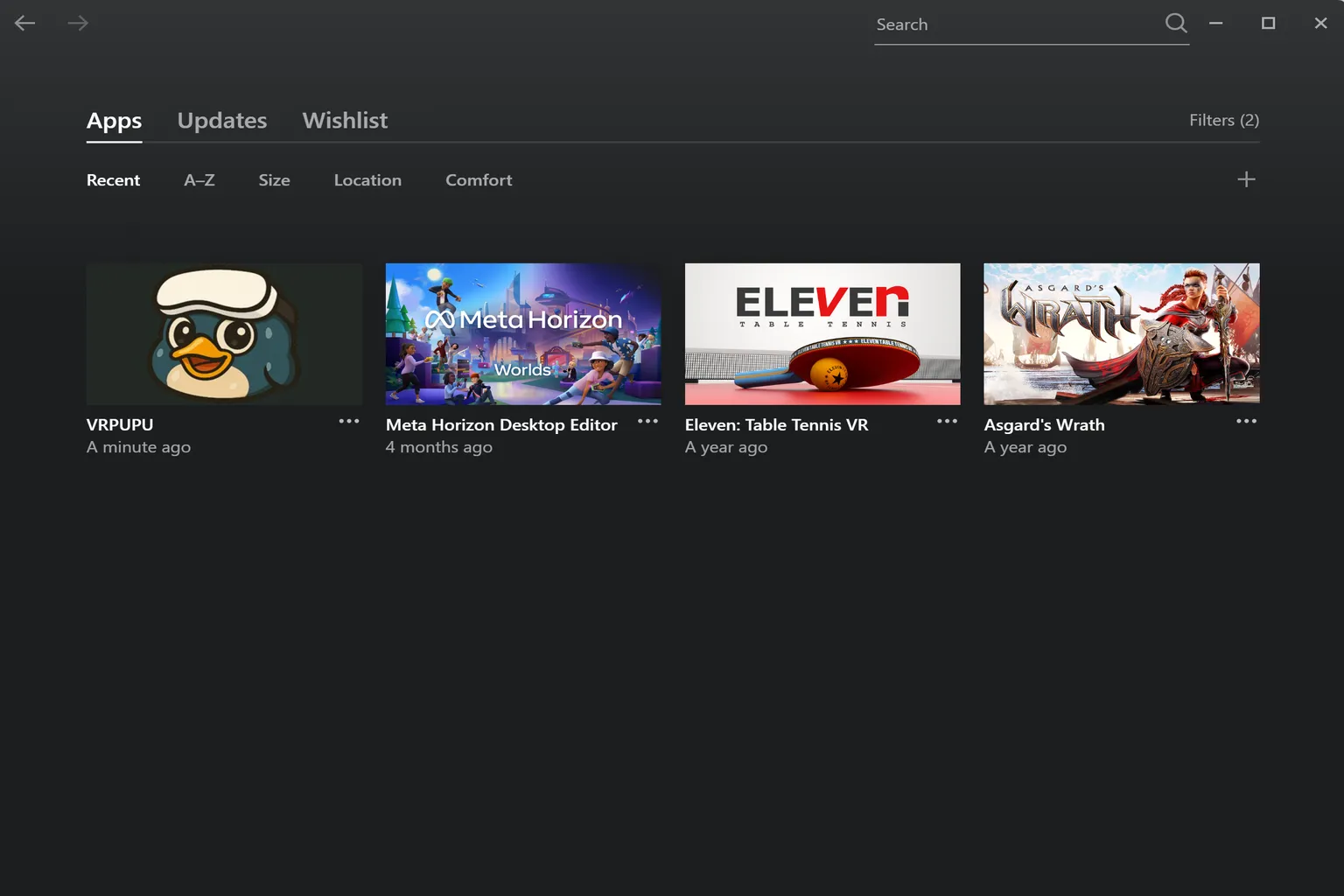 An example of a customized game shortcut with a clearer name and icon, improving visibility inside the headset.