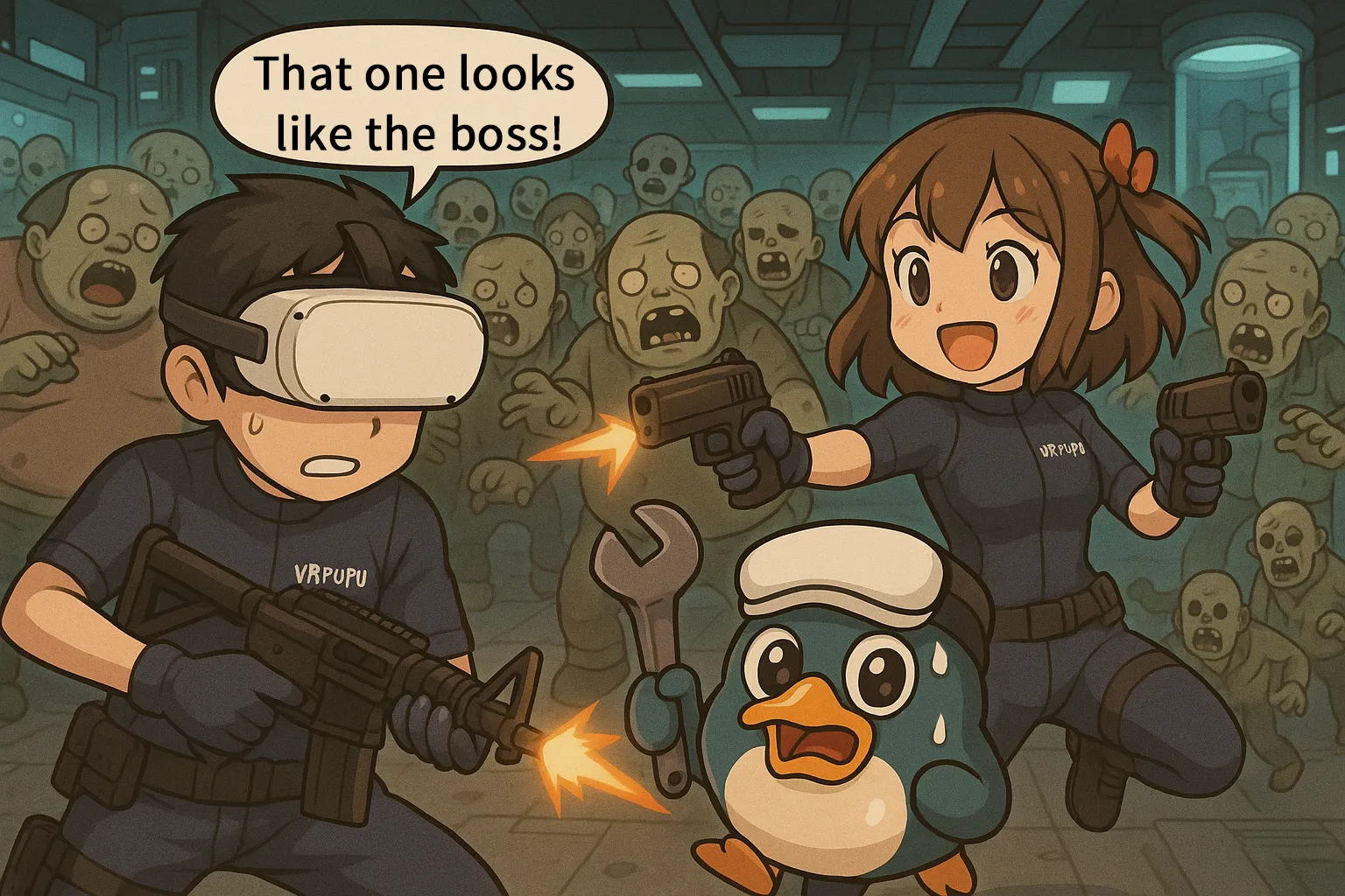 A massive zombie boss advances as Gugu nervously calls out to his teammates. Mengmeng and VRPUPU face it head-on in an intense, edge-of-your-seat battle.