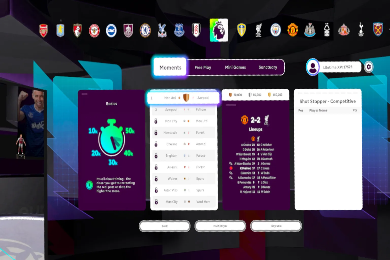 The Challenge Mode screen shows multiplayer co-op and versus options on the left, with a scoreboard displayed on the right.