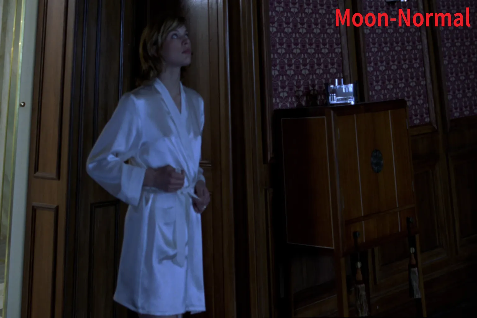 Playing a Resident Evil scene in Moon VR Player, with Normal mode appearing darker and slightly unclear, making fine details harder to see.