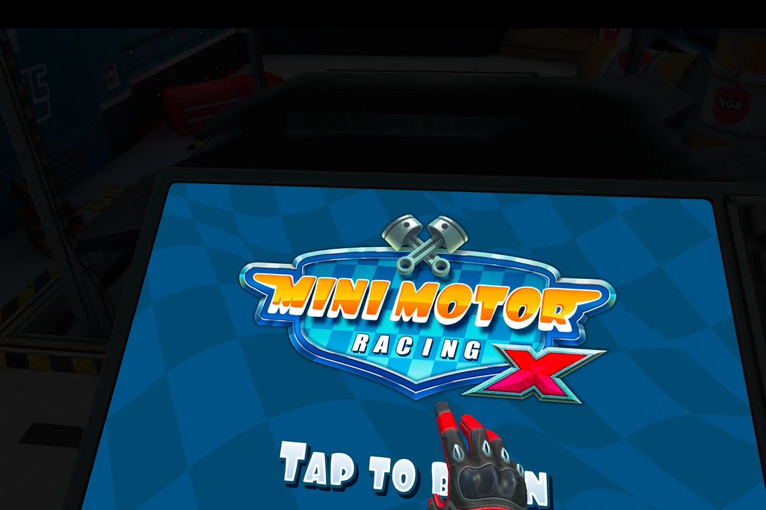 Pre-race tablet interface viewed from the driver’s perspective, used to configure and start the race.