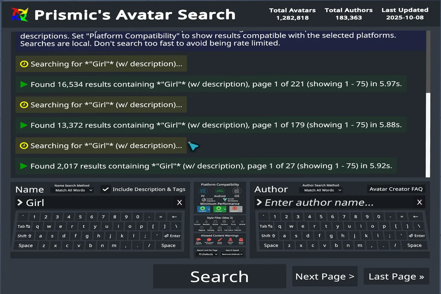 Prismic Avatar Search advanced search settings resulting in no avatars being displayed in the results