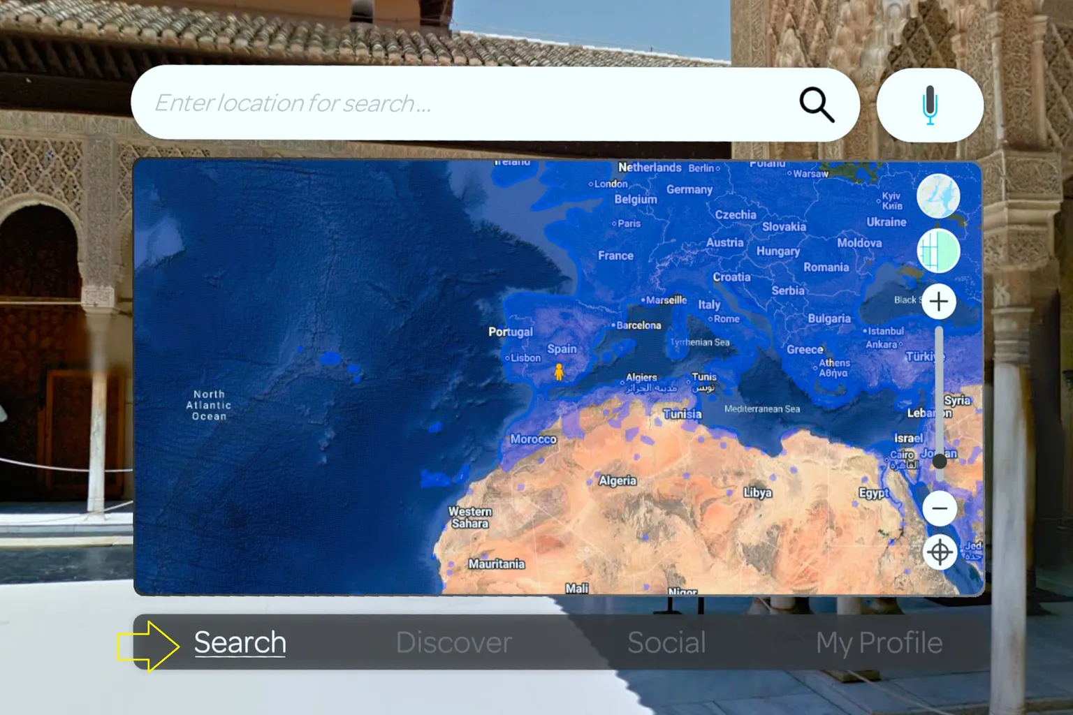 Wander world map screen showing Indonesia, Malaysia, and Singapore, with blue markers prompting the user to start a journey.