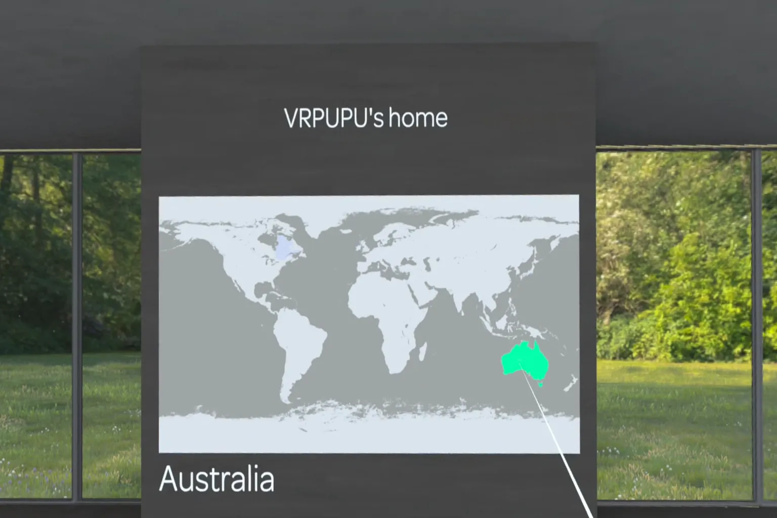 World map on the VRPUPU home wall highlighting Australia as an available exploration area.