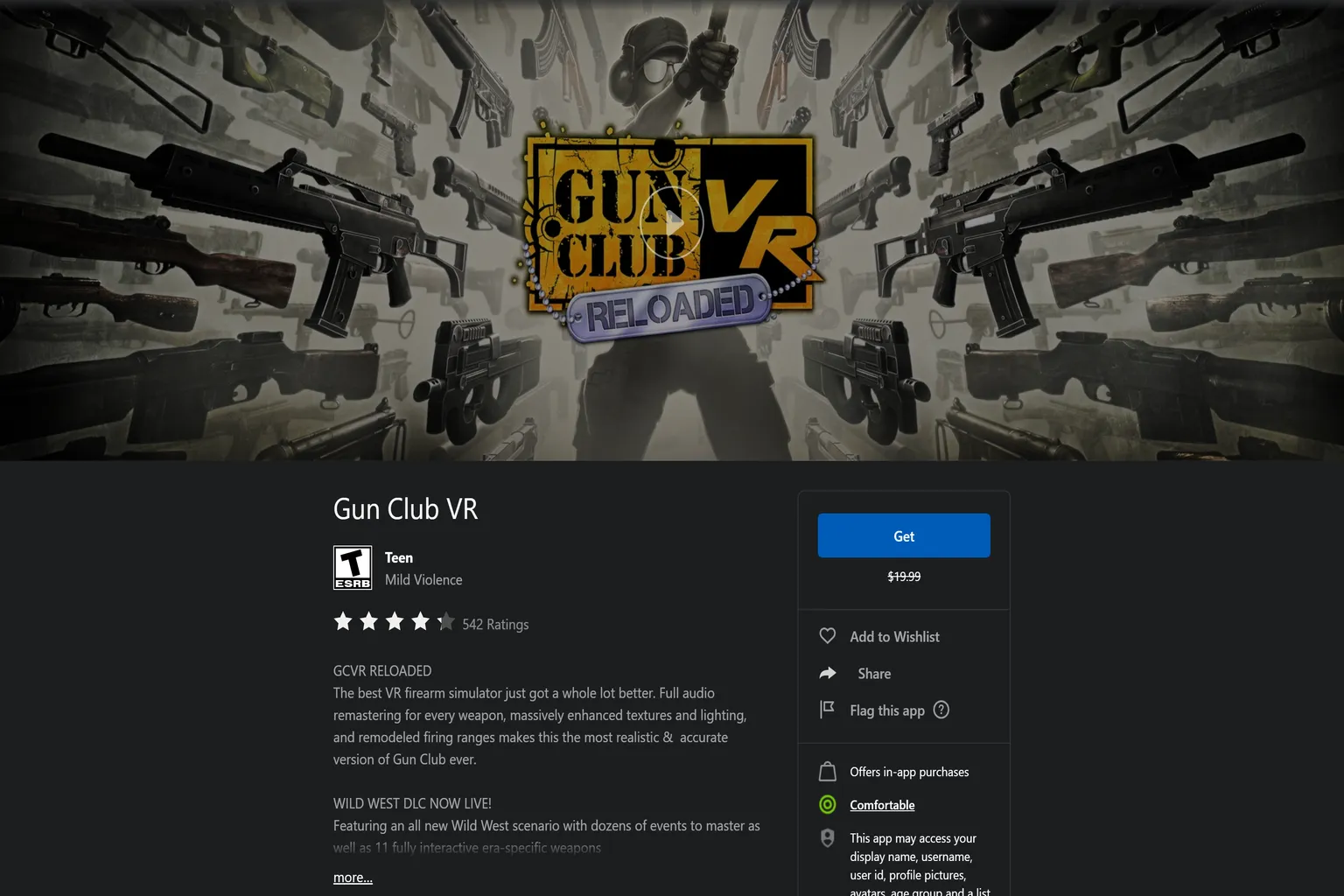 Gun Club VR shown as Download available on the Meta PC Store page, but this is a Cross-Buy exception case that later results in a failed acquisition.