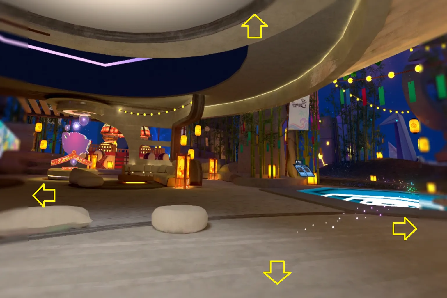 Pimax Crystal Light display view with arrows highlighting blurred edges around the field of view.