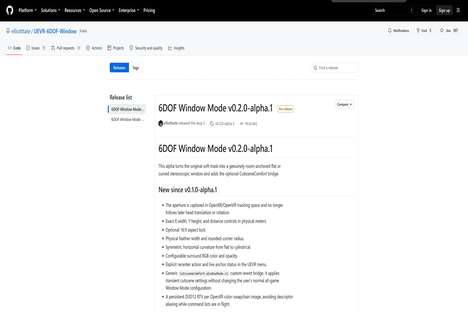 UEVR 6DOF Window GitHub Releases download page