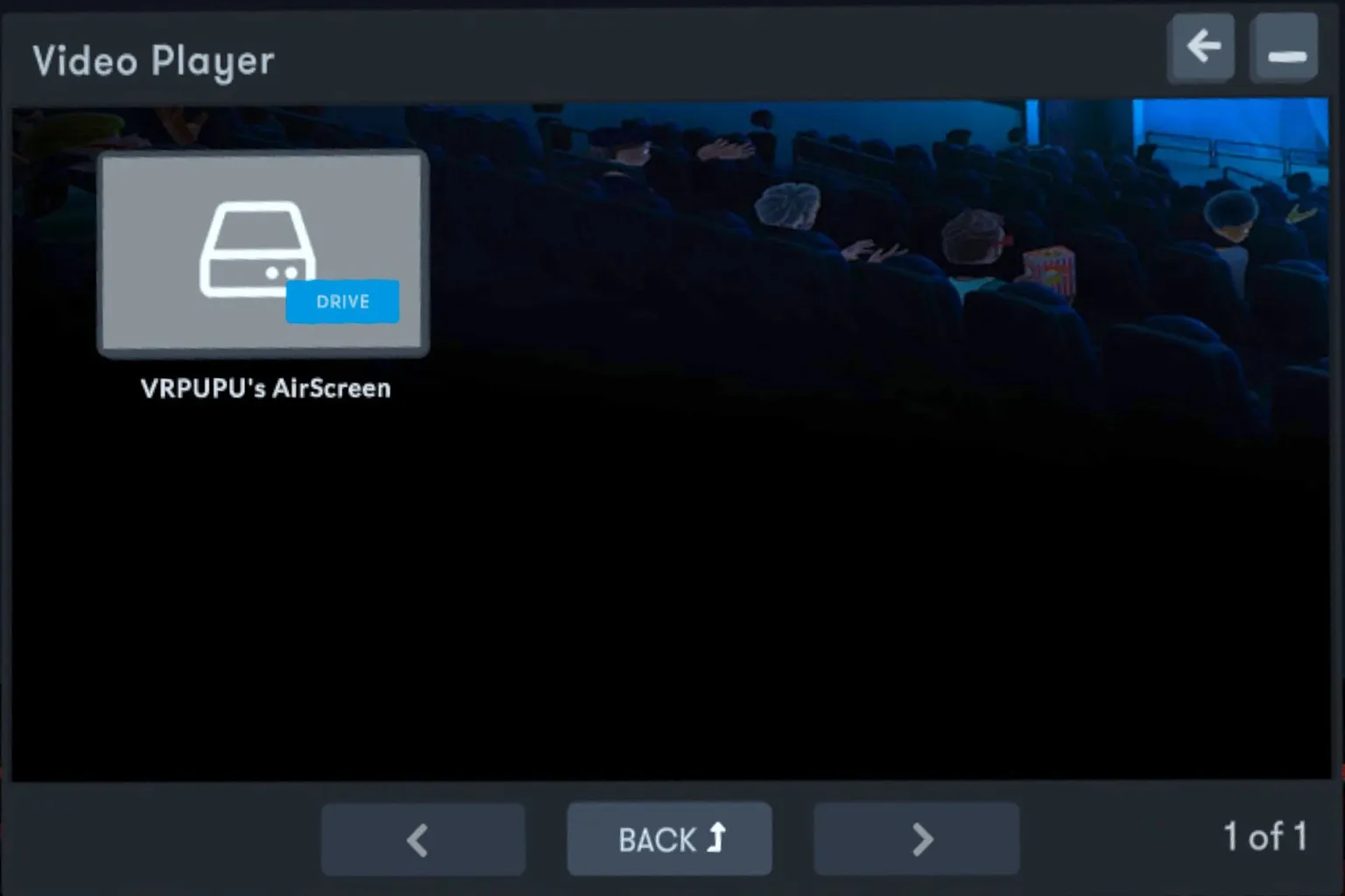 Bigscreen Video Player video source selection screen for accessing shared drives on the local network