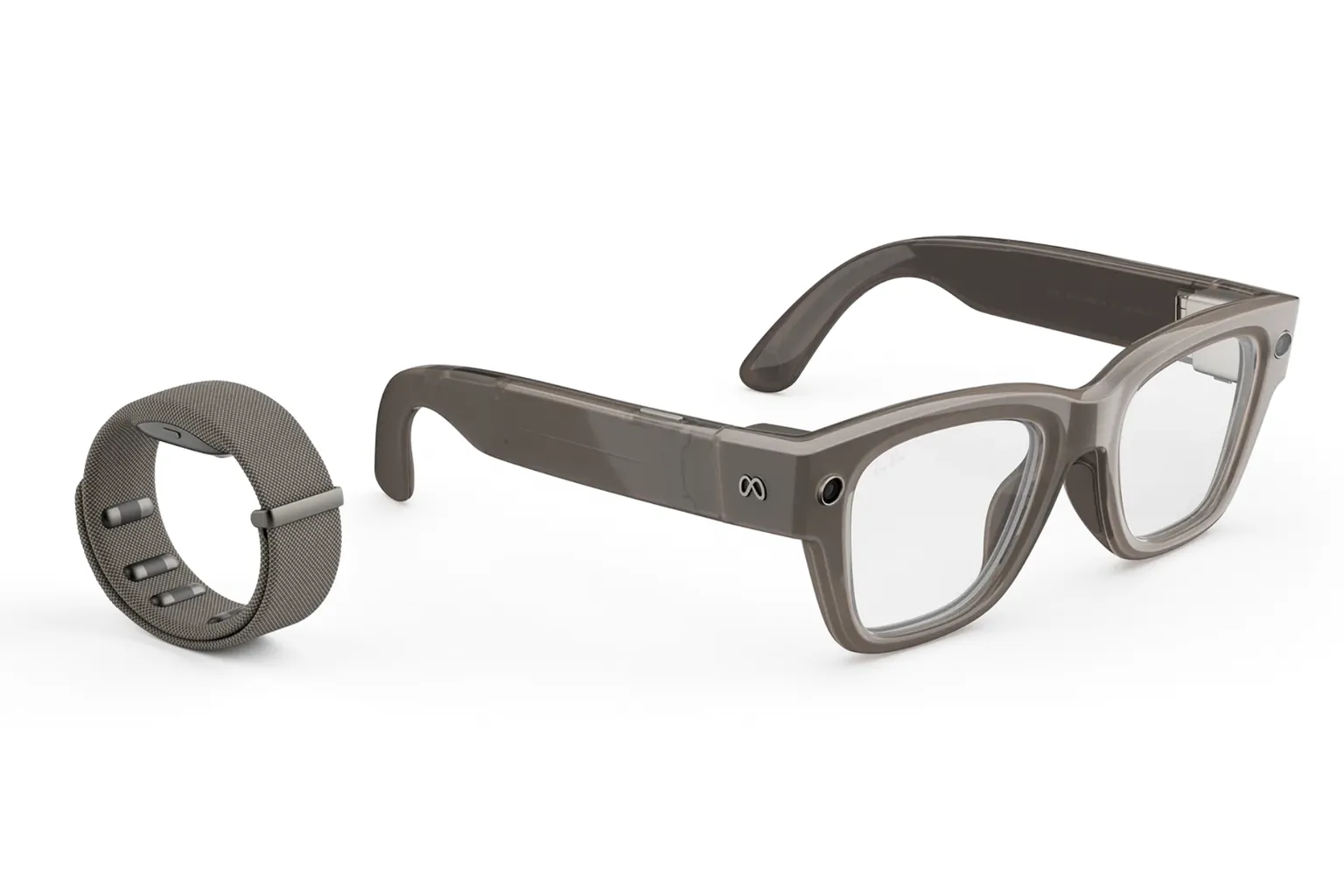 Meta display glasses shown with a neural wristband on a white background